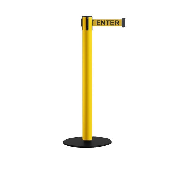 Retractable Belt Stanchion, Low Base, 3in Yellow Post  14ft Cau...Belt, Montour Line, Mfr#: MSX650-YW-CAUYB-140